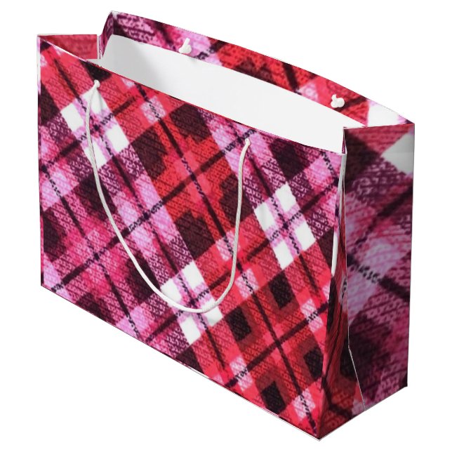 Sticka Play Tartan Check Rosa White Vin Mönster (Baksidan Vinklad)