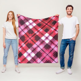 Sticka Play Tartan Check Rosa White Vin Mönster Fleecefilt
