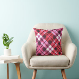 Sticka Play Tartan Check Rosa White Vin Mönster Kudde