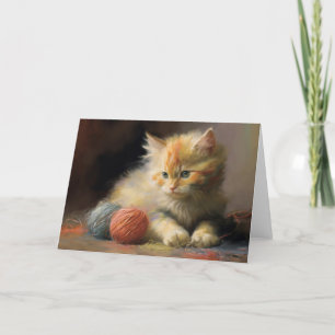 Sticka upplever Orange Kitten som leker med garn Tack Kort