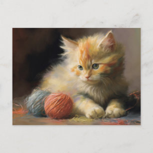 Sticka upplever Orange Kitten som leker med garn Vykort