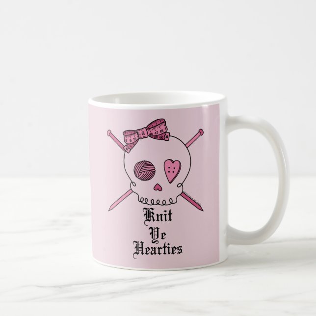 Sticka Ye Hearties (rosa bakgrund) Kaffemugg (Höger)