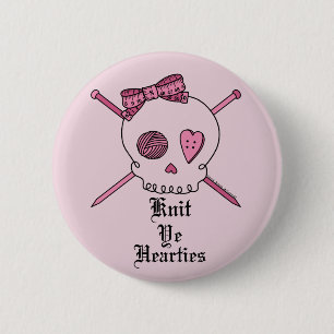 Sticka Ye Hearties (rosa bakgrund) Knapp