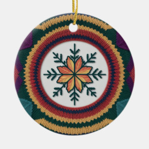 Stickad Fall Leaf Snöflinga Mönster Jul Julgransprydnad Keramik