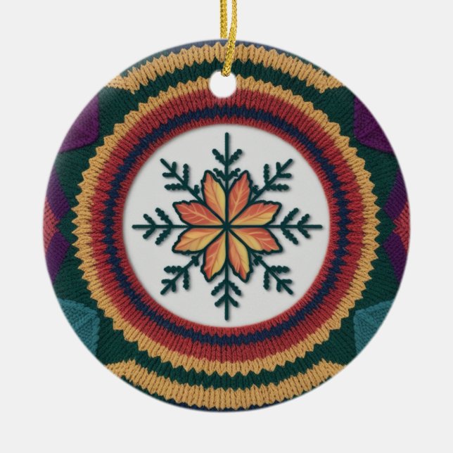 Stickad Fall Leaf Snöflinga Mönster Jul  Julgransprydnad Keramik (Framsidan)