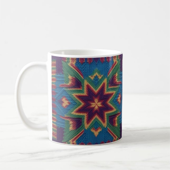 Stickad Fjäril & Färgrik Blommig Mandala  Kaffemugg (Vänster)
