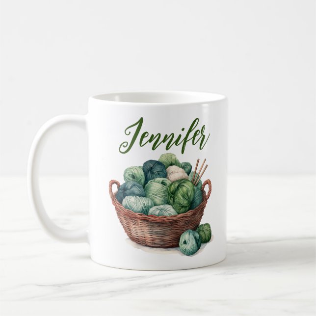 Stickad garn Personligad kaffe present till sticka Kaffemugg (Vänster)