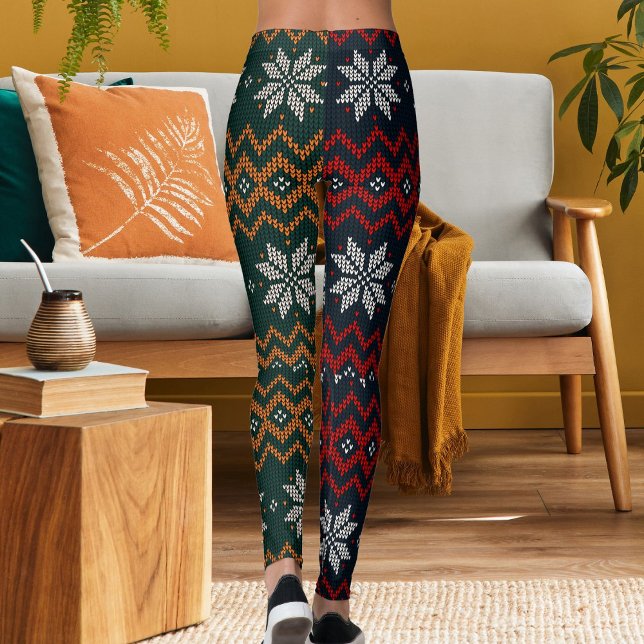 Stickad jul- och nyårsblommönster Mamma Leggings (Skapare uppladdad)