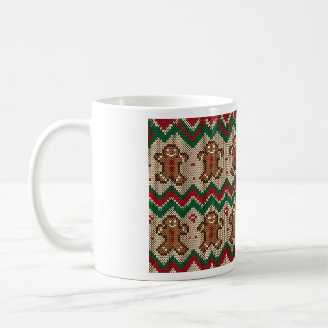 Stickad julgubbe julmönster  kaffemugg (Vänster)