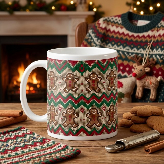 Stickad julgubbe julmönster  kaffemugg (Skapare uppladdad)