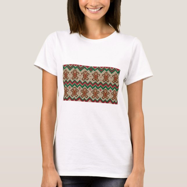 Stickad julgubbe julmönster  t shirt (Framsida)