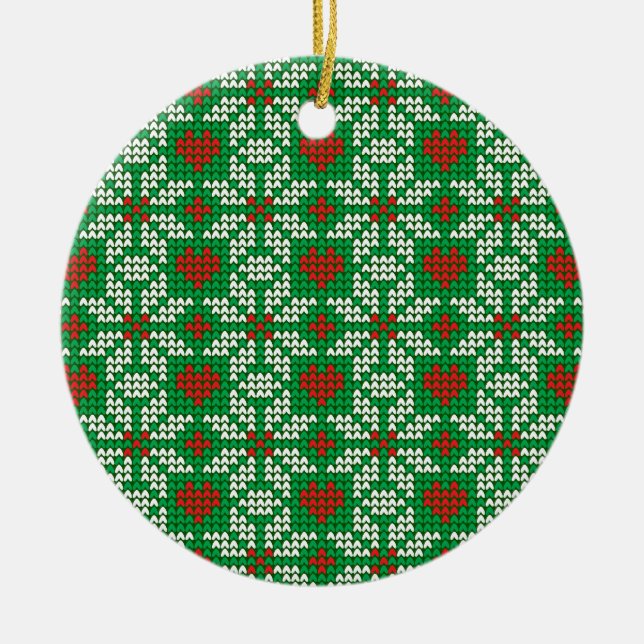 Stickad julmönster julgransprydnad keramik (Framsidan)