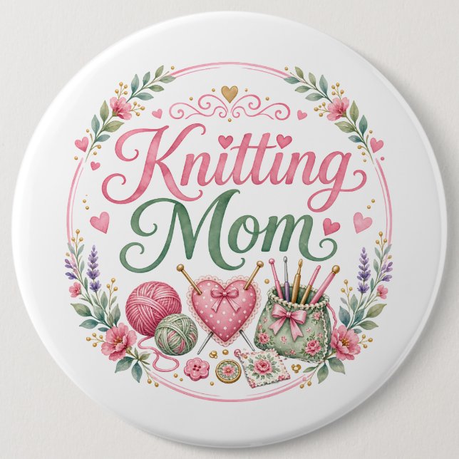 Stickad mamma rund nyckelring knapp (Framsida)