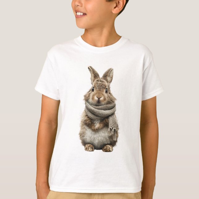 Stickad Scarf Vild Kanin Barn T Shirt (Framsida)