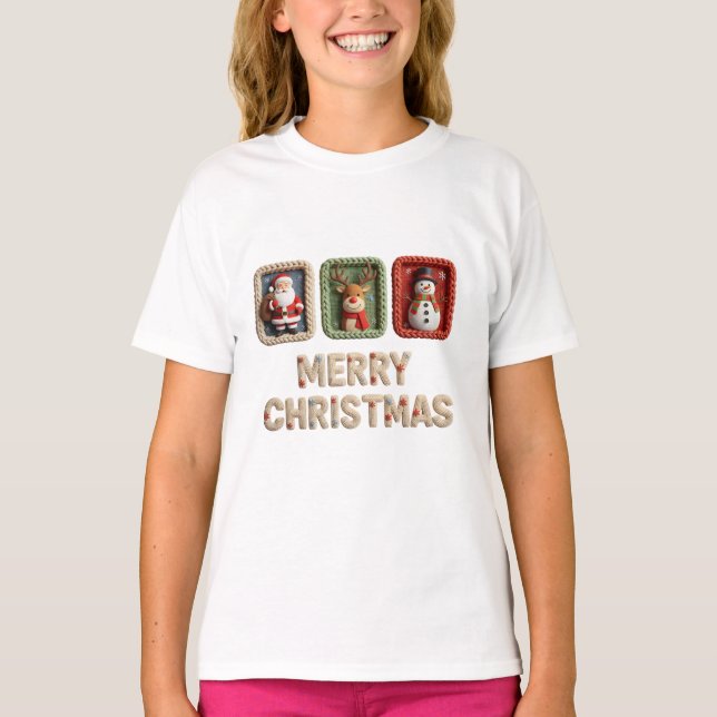 Stickad T-Shirt med julkaraktärer (Framsida)