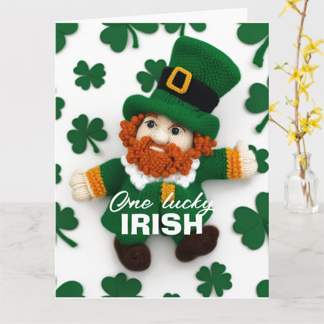 Stickad tomte St.Patrick's day 2024 Kort (Gul blomma)