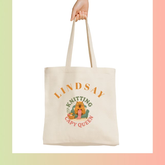 Stickande Capy Drottning - Kapybar Tygkasse (Knitting Capy Queen - Capybara Tote Bag)