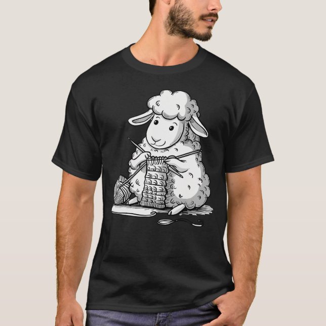 Stickande Får Bedårande Hantverk T Shirt (Framsida)