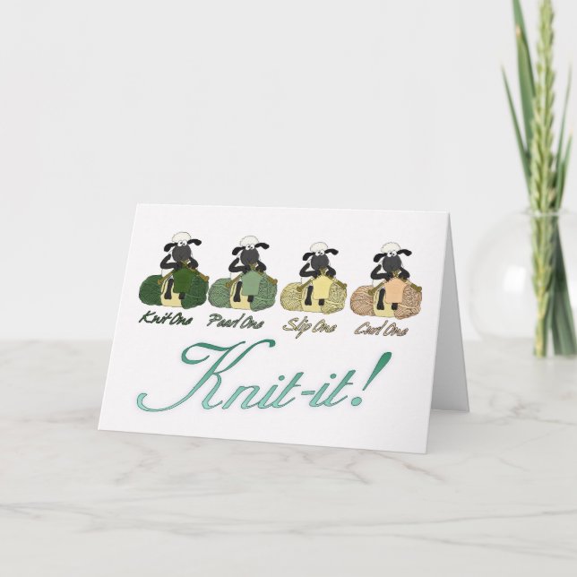 stickande fårhälsningskort - Sticka-it! Kort (Framsida)