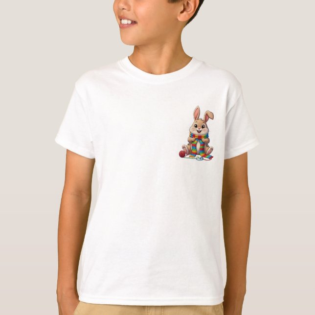 Stickande kanin kanin färgglad halsduk barn t shirt (Framsida)