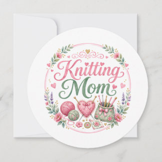 Stickande Mamma - Rund Platt Högtidskort Julkort