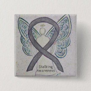 Stickande medvetandegörande Ribbon Silver Angel Ar Knapp