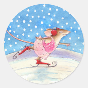 Stickar för Cute Skating Mouse Runt Klistermärke