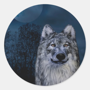 Stickar med grått och vit varg runt klistermärke