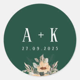 Stickare, mörk grönt monogram för blommigt av Eleg Runt Klistermärke