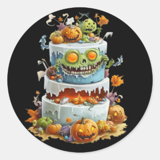 Sticker. A Halloween cake. Runt Klistermärke