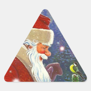 Sticker Antique Forest Santa Bird Winter Triangelformat Klistermärke
