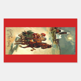Sticker Antique jul Gr One Horse Open Sleigh Rektangulärt Klistermärke