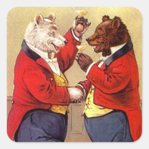 Sticker Antique Roligt Antropomorphic Bears Toasti Fyrkantigt Klistermärke