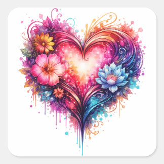 sticker Autocollant carré coeur coloré Fyrkantigt Klistermärke