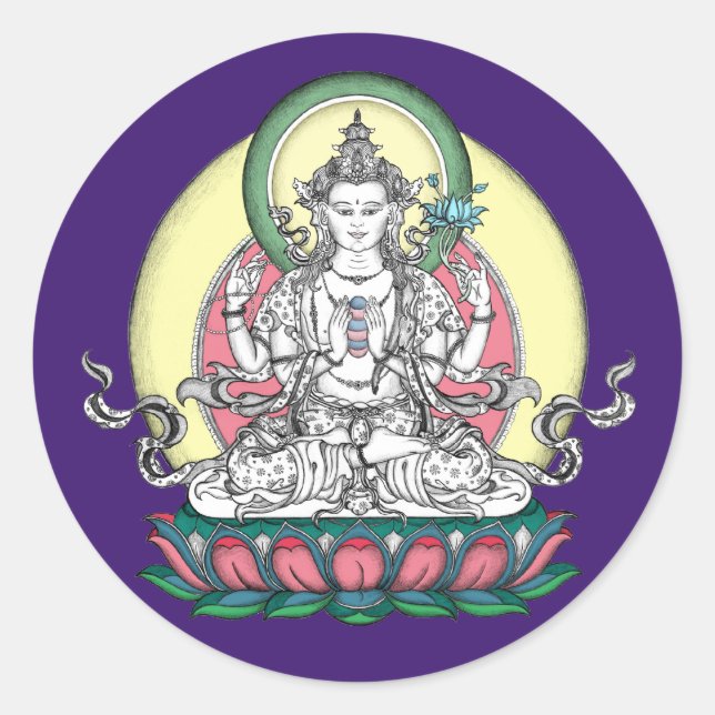 STICKER Avalokiteshvara / Chenrezig Runt Klistermärke (Framsida)