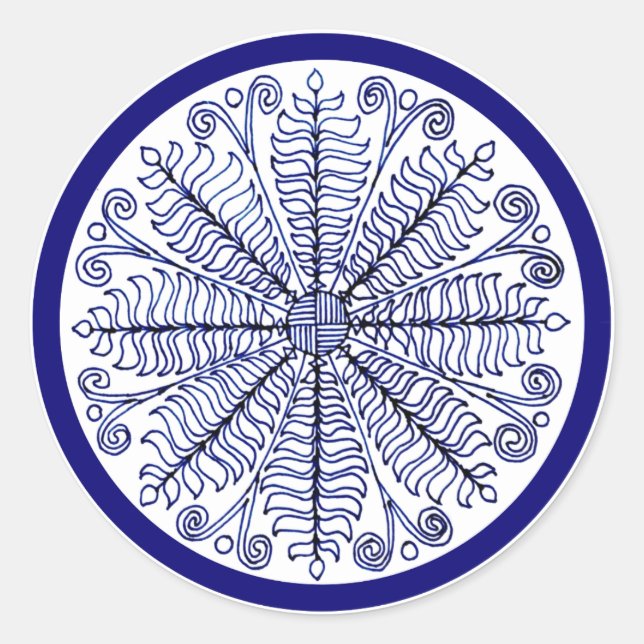 Sticker Blue Fern Löv Runt Klistermärke (Framsida)