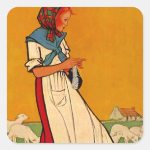 Sticker Busy Dam Needlework Knitting Crocheting Fyrkantigt Klistermärke