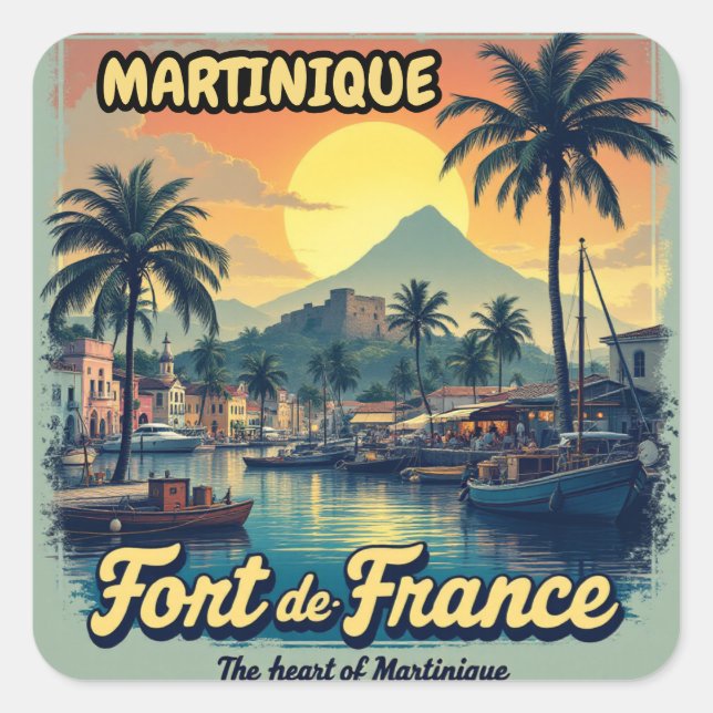 Sticker Carré Martinique Fort-de-France Vintage Fyrkantigt Klistermärke (Framsida)
