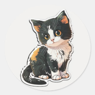 Sticker Cute Cat Classic Round Sticker Runt Klistermärke