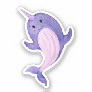 Sticker - Cute Purple Narwhal. Klistermärken