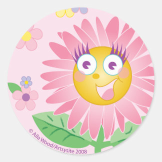 STICKER Cute Rosa Antropomorf Flower Runt Klistermärke