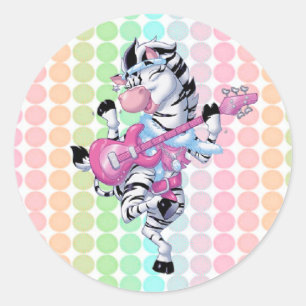 Sticker/Dancing Zebra och Polka dots Runt Klistermärke