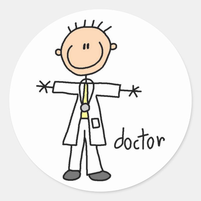 Sticker doktor Stick figur Runt Klistermärke (Framsida)