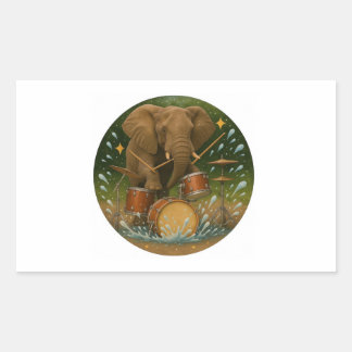 Sticker: Elephant Pluting Drums in a Vatten Tub Rektangulärt Klistermärke