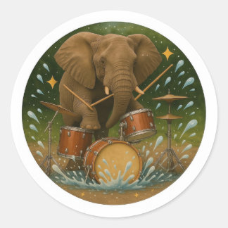 Sticker: Elephant Pluting Drums in a Vatten Tub Runt Klistermärke