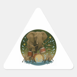 Sticker: Elephant Pluting Drums in a Vatten Tub Triangelformat Klistermärke