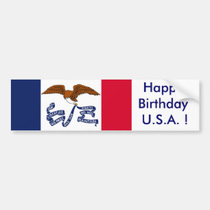Sticker Flagga av Iowa, Grattis på födelsedagen US Bildekal