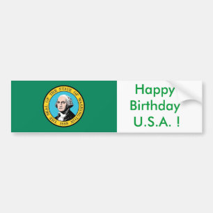 Sticker Flagga av Washington, Grattis på födelseda Bildekal