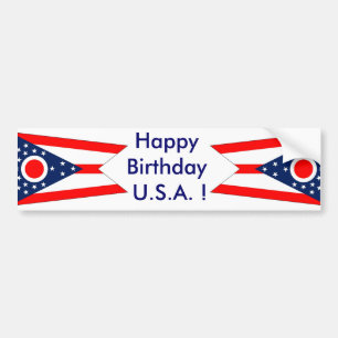 Sticker Flagga of Ohio, Grattis på födelsedagen US Bildekal