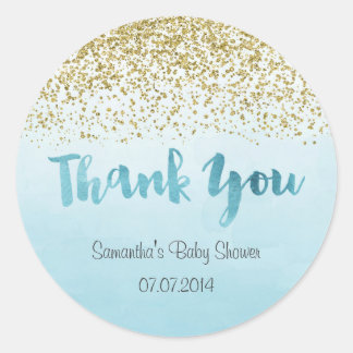 Sticker för guld och blått babyskor runt klistermärke